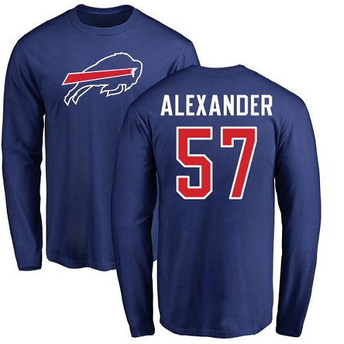 Men NFL Buffalo Bills #57 Lorenzo Alexander Royal Blue Name and Number Logo Long Sleeve T Shirt